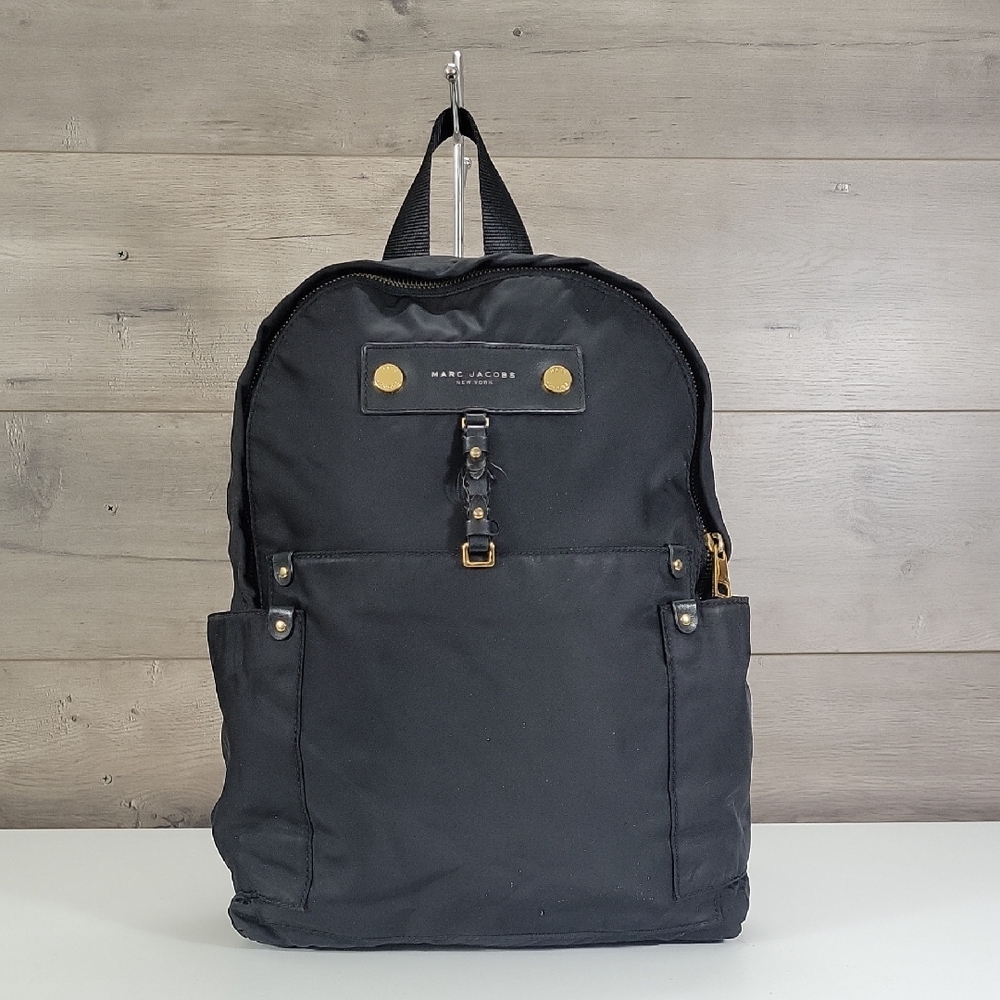 Marc Jacobs Black Nylon Backpack with Gold Hardware